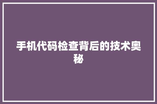 手机代码检查背后的技术奥秘