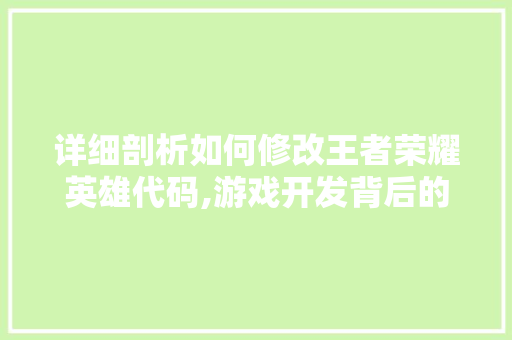 详细剖析如何修改王者荣耀英雄代码,游戏开发背后的秘密
