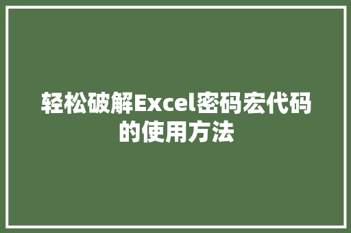 轻松破解Excel密码宏代码的使用方法