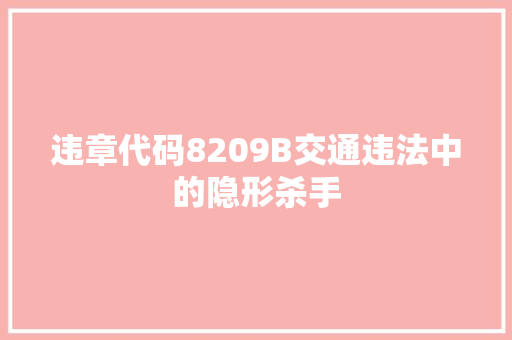 违章代码8209B交通违法中的隐形杀手