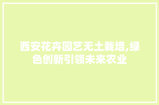 西安花卉园艺无土栽培,绿色创新引领未来农业