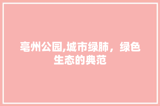 亳州公园,城市绿肺，绿色生态的典范