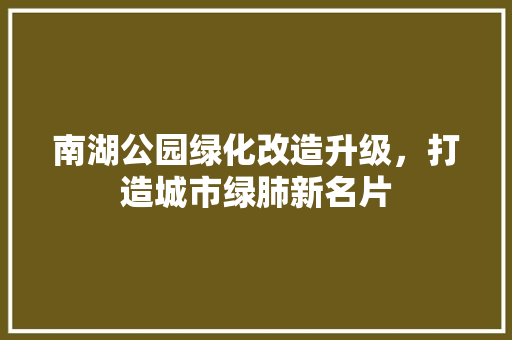 南湖公园绿化改造升级，打造城市绿肺新名片