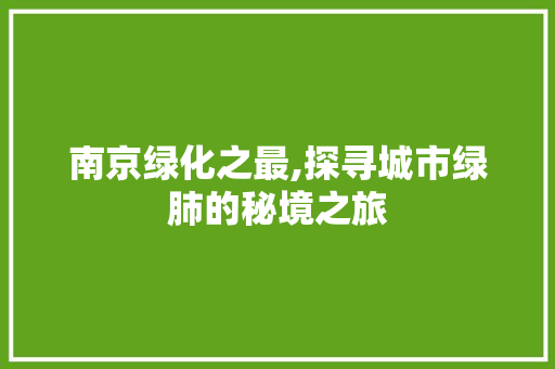 南京绿化之最,探寻城市绿肺的秘境之旅