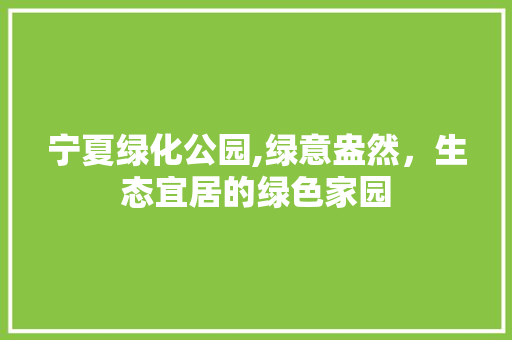 宁夏绿化公园,绿意盎然，生态宜居的绿色家园
