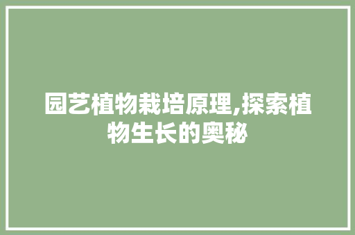 园艺植物栽培原理,探索植物生长的奥秘