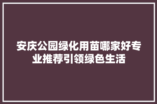 安庆公园绿化用苗哪家好专业推荐引领绿色生活