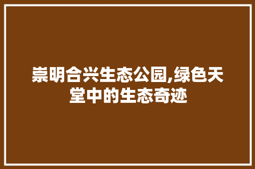 崇明合兴生态公园,绿色天堂中的生态奇迹