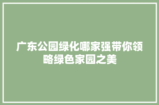 广东公园绿化哪家强带你领略绿色家园之美