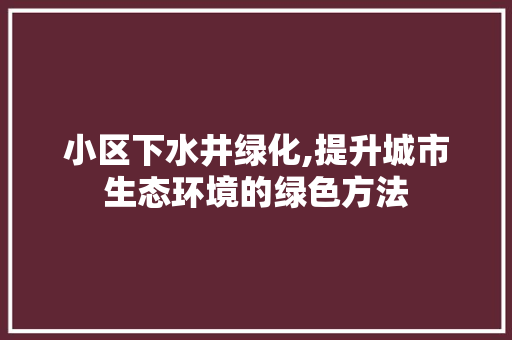 小区下水井绿化,提升城市生态环境的绿色方法