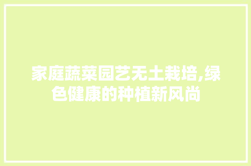 家庭蔬菜园艺无土栽培,绿色健康的种植新风尚