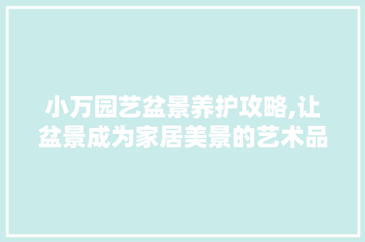 小万园艺盆景养护攻略,让盆景成为家居美景的艺术品
